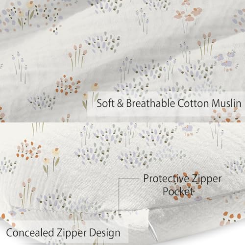 Image of Little Grape Land Muslin Nursing Pillow Covers 2 Pack, 100% Cotton Removable Breastfeeding Pillow Covers, Feeding Pillow Slipcovers for Baby Boys & Girls, (Dew)