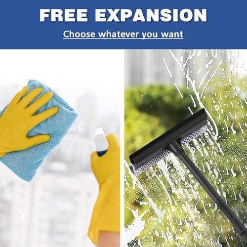 Image of 15.9 inch Plastic Handle Window Squeegee for Home, 2-in-1 Auto Window Cleaner with Sponge Car Windshield Squeegee for Gas Station, Shower, Glass & Outdoor
