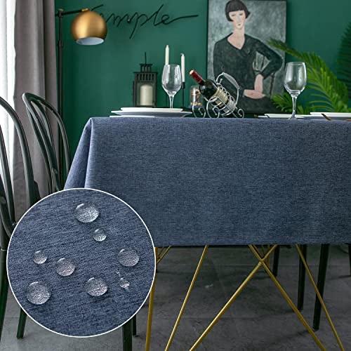 Yeahshion Nappe Rectangulaire Anti-Tache Bleu 140x240cm, Nappe Imperméable Effet Lin Polyester pour Table, Salle à Manger, Restaurant Protection (Bleu,...