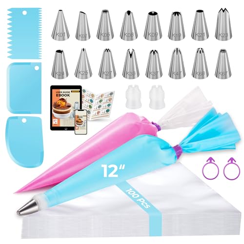 Kootek 124 Icing Piping Bags and Tips Set Frosting Cake Decorating Kit Blue