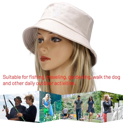 Image of Cotton Bucket Hat for Women Men Summer Travel Sun Beach Bucket Cap, Unisex Outdoor Fisherman Hat