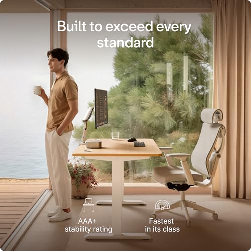 Image of Desktronic HomePro Standing Desk 48x24 - Made in Europe, Ergonomic Sit Stand Home Office Desk, Electric Height Adjustable, Dual Motor, USB & USB-C Charging, Wobble-Free, Touchscreen, 3 Memory Presets