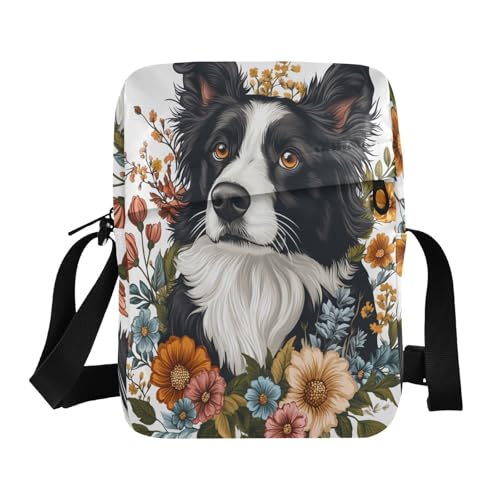 Chand Drawn Dog Face Floral mens messenger bag crossbody Shoulder Crossover Bag Casual Everyday Purse Adjustable Strap for Travel work