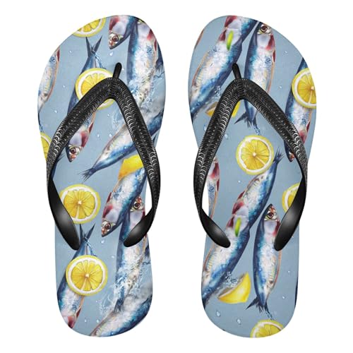 Burbuja Sardines with Lemon Flip Flops for Women Men, Soft Thong Sandals Rubber Slippers for Pool Beach Essentials
