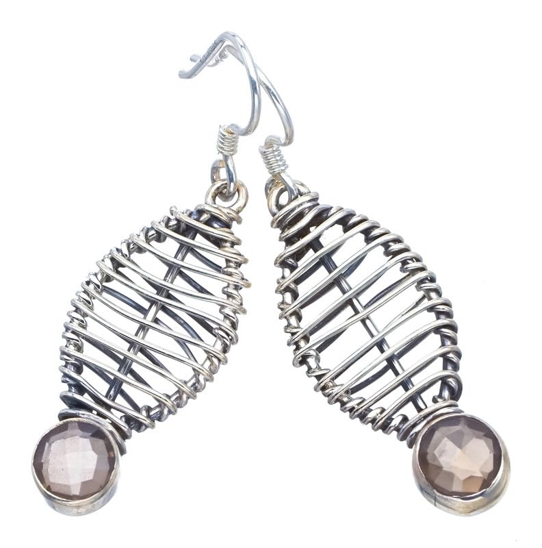 Boucles d'oreilles quartz fumé StarGems argent 925 fait main F6695