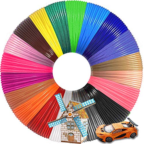 3D Pen PLA Filament Refills, 2 Silicone Finger caps, 20 Color Total 320 Feet Lengths 1.75mm High-Precision Diameter PLA Filament for 3D Printer, Smooth Printing Refills for Easy 3D Art, Safe for Kids