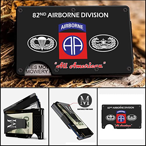 Slim Wallet With Money Clip, US Army Veteran 82nd Airborne Division Military Flag Airborne Division Veteran Retired Gifts Army Infantry Ranger, 3.35 x 2.13, Black, MWL00014