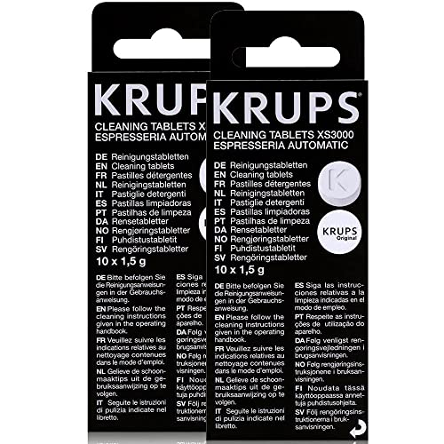 Krups Pack de 2 Descalcificador Cafetera XS300010 Pastillas Descalcificadoras Cafetera, Pastillas Krups Limpieza Cafetera, 1,5 gr x 20 unidades