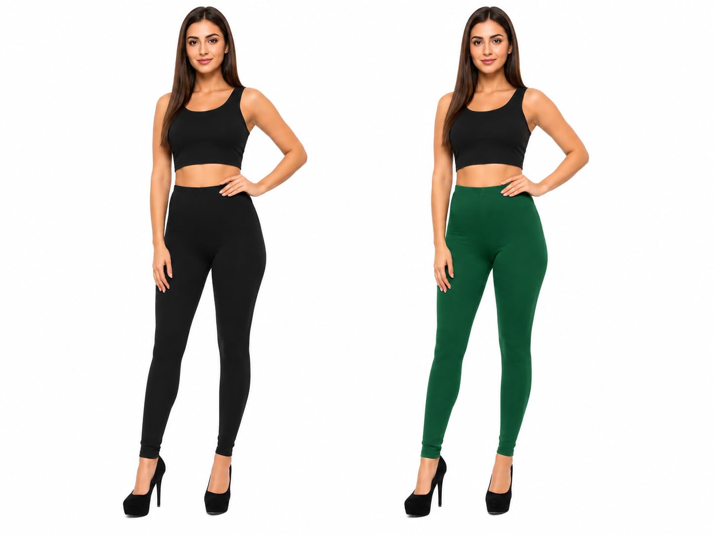 Women's Leggings Combo Pack of 2 - Black and Dark Green-picture-38