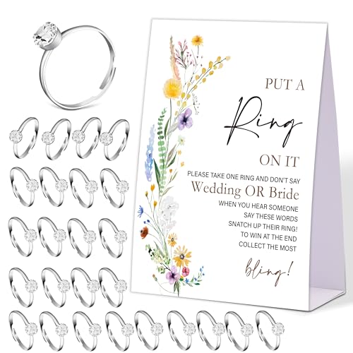 Boho Wildflower Don't say Bride or Wedding Game, Put a Ring on It Bridal Shower Game with 50 Fake Rings, Bridal Shower Decorations, Wedding Shower or Bachelorette Party Supplies - 14