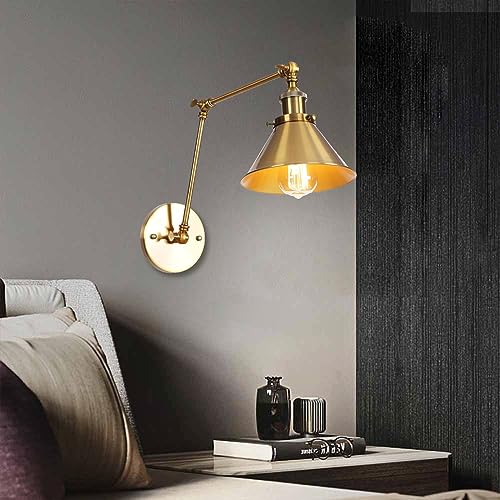 Przemysłowa metalowa lampa ścienna - Gniazdo E27 z żelaznym kloszem do wiejskiej atmosfery, salonu lub sypialni.