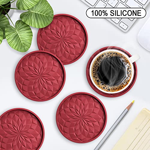 image for ME.FAN Silicone Coasters with Holder,[6 Pack] Drinking Coasters - Cup 