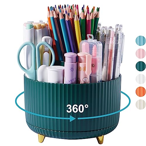 Lolocor Suporte de caneta giratório de 360 graus, 5 compartimentos, organizador de mesa de escritóri