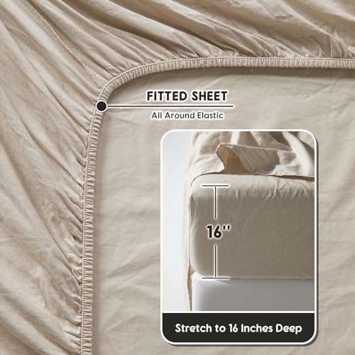 SONORO KATE 100% French Pure Linen Sheets, Breathable and Durable Linen King Size Sheets, Anti-Tear Linen Bed Sheets, Machine Washable, 16 Inch Deep Pocket - 4 Piece (Natural Linen, King) - Thumbnail 2
