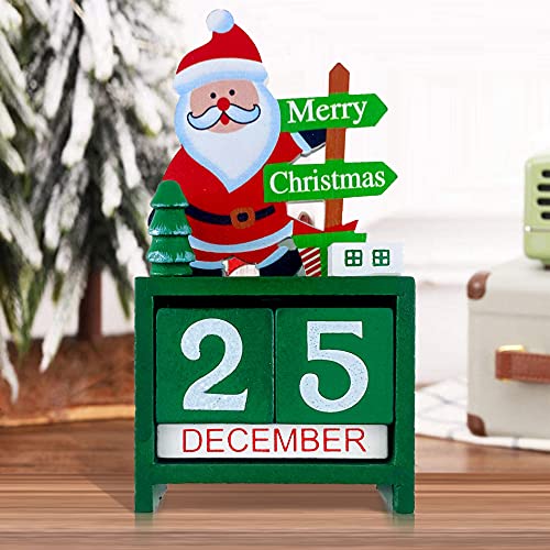 Zeyevan Compte à Rebours Des Blocs En Bois Calendrier De Noël, Noël Décompter L'avent Père Décoration, Convient Pour La Décoration Maison Bureau, Vert Cover