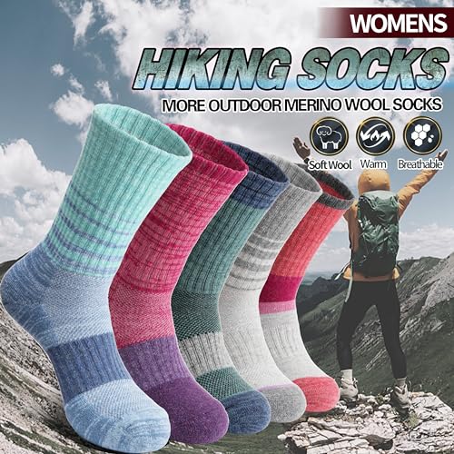 Anlisim Merino Wool Hiking Socks for Women Thermal Winter Warm Boot Work Cushion Socks 5 Pairs2