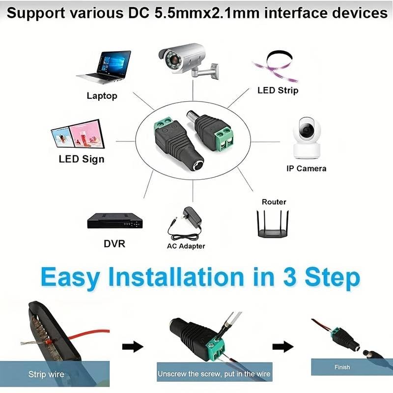 CABLEPELADO Connettore Alimentazione CC Maschio 5,5 X 2,5 Mm – Per CCTV, DVR, Router, Max 50V 2A 100W, Connessione A Saldatura - 2