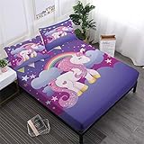 Oliven 3D Cartoon Unicorn Sheets King Size,Fitted Sheets Set King Size,Bed Sheets King Purple Bedding Set 4 Pieces Girls Gift Home Decor