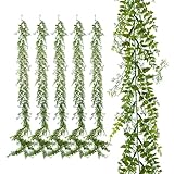 PENGYEE 6 Pack 5.57ft Artificial Greenery Garland, Leaf Garland for Room Decor, Fern Garlands for Decoration, Fake Vines Hanging Plants for Home Bedroom Garden Wall Wedding Decor