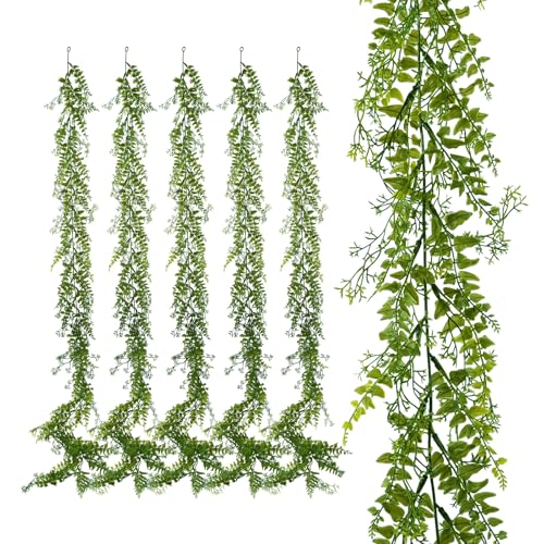 PENGYEE 6 Pack 5.57ft Artificial Greenery Garland for Table, Leaf Garland for Room Decor, Fern...