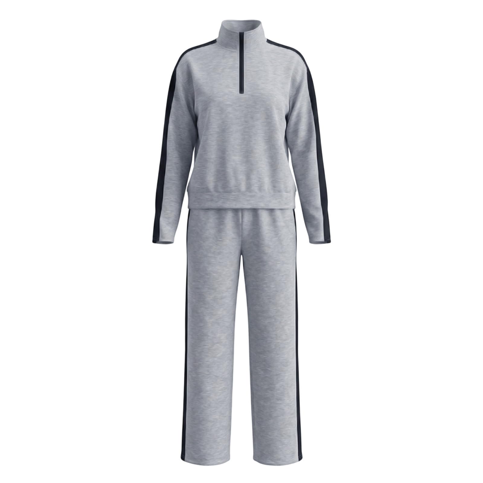 Generico Completo Donna Pantalone Autunno,Completo Casual A Due Pezzi: Felpa Con Mezza Zip Pantaloni Della Tuta Abbigliamento Sportivo