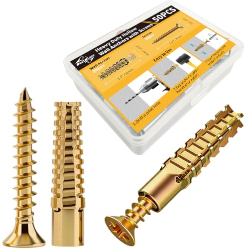 50 PCS Expansion Anchors with Screws for Door Hinge Repair Cabinet Hinge Screw Set Compatible with Drywall Concrete Plaster & Wood Surfaces