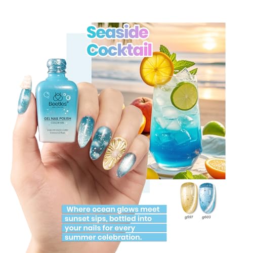 Image of Beetles Bubbly Mixology Cat Eye Gel Nail Polish Set - 8 Colors Pastel Spring Shimmer Glitter Gel Polish Kit Pink Blue Orange Green Yellow Purple Velvet Gel Soak Off UV DIY Manicure Gift for Women
