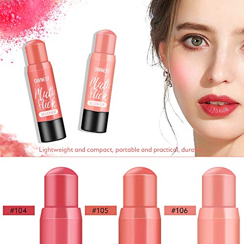 Ownest 3 Colors Blush Stick,Natural Cream Blush Makeup,Longlaating Waterproof Face Eyeshadow Lipstick Makeup-#B 27g