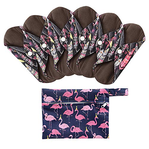 7 Stück/Set Waschbare/Wiederverwendbare Slipeinlagen mit Holzkohle Absorbency Menstruation-Pads Waschbare Stoffbinden, Wiederverwendbare Binden Cover