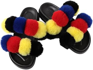 SOWUNO Women Furry Slippers Fashion Decorative Flat Wearproof Creative Soft Pom Pom Ball Fluffy Sandals Flat Casual Long Toe Price In India