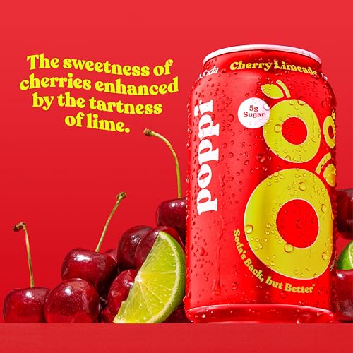 Image of Poppi Prebiotic Soda, Sparkling Water & Fruit Juice, Cherry Limeade, 12 Oz, 12 Pack
