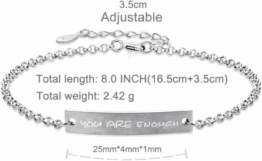 You Are Enough Bracelet for Women, 925 Sterling Silver Inspirational Confidence Jewelry, Meaningful Gift for Her