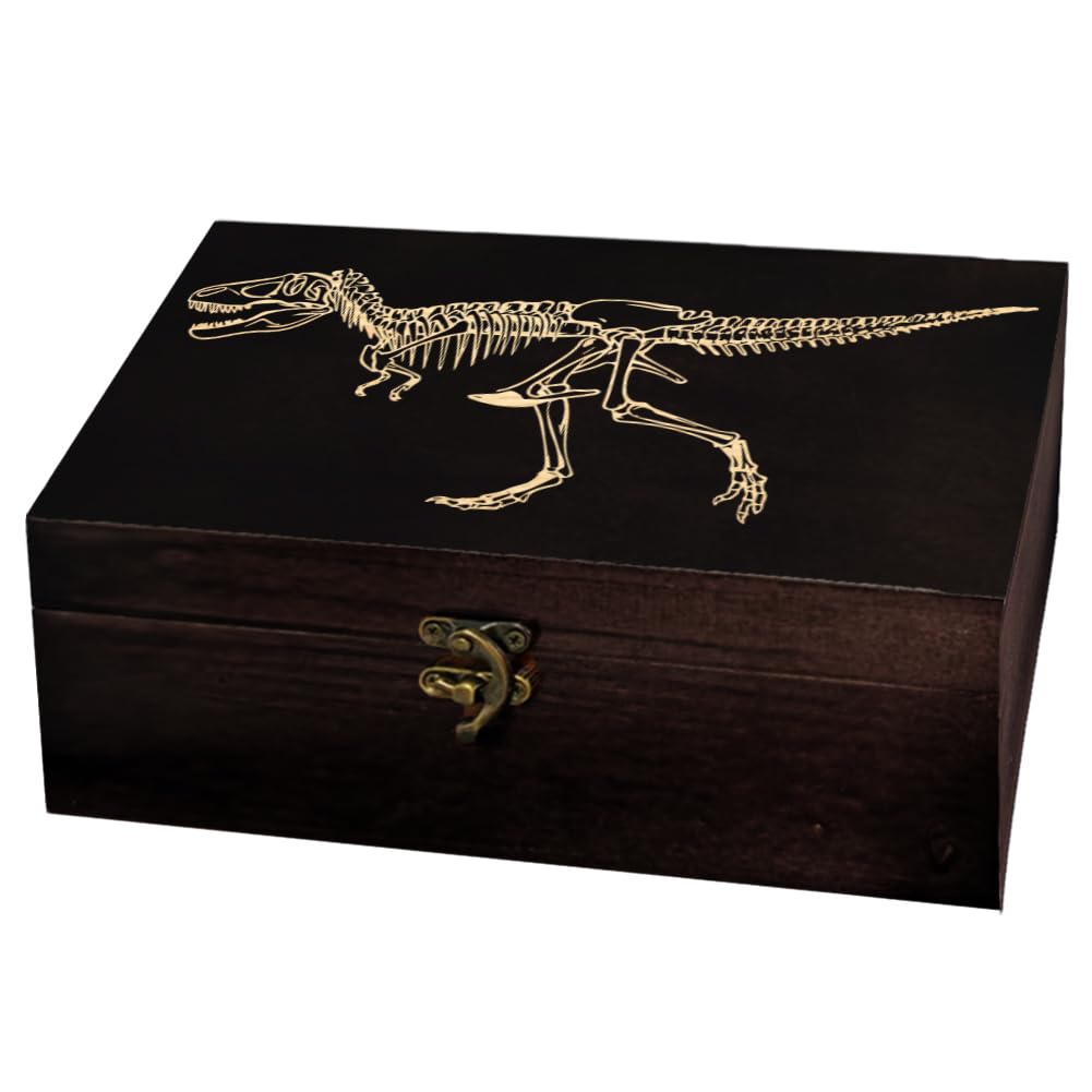 arricraft 1pc Wooden Souvenir Box, Dinosaur Skeleton Patterns Decorative Storage Box Jewelry Organizer Engraved Wooden Memory Box with Lids for Storing Keepsakes (9.45x5.51x3.54 Inch)