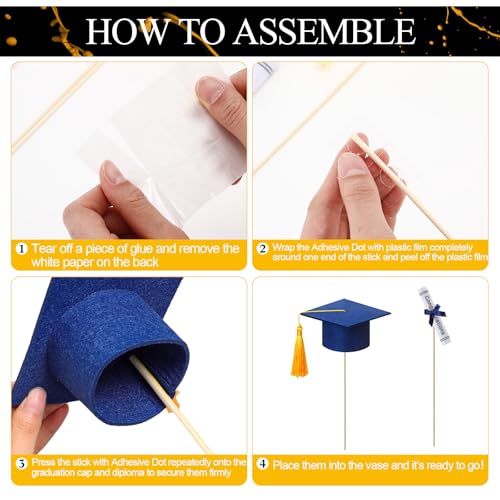 Image of Breling 24 Pcs Blue and Gold Graduation Centerpiece Sticks Felt Graduation Scroll Diploma and Grad Cap with Tassel Decor 2026 Table Toppers Centerpiece Party Supplies for Grad Party Decorations