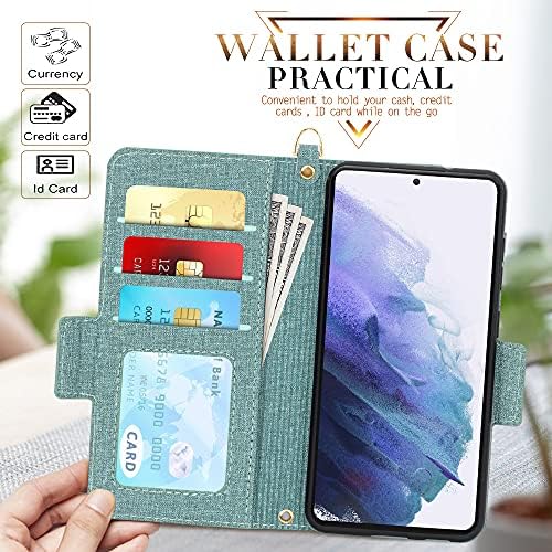Skycase Samsung Galaxy S21 FE Case 5G 6.4", [RFID Blocking] S21 Wallet Case, Handmade Flip Folio Wallet Case with Card Slots and Detachable Hand Strap for Samsung Galaxy S21 FE 6.4" 2022, Green