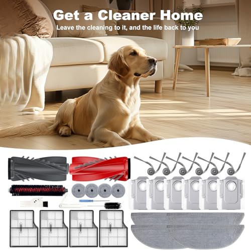 Image of Yivy Saros 10 Accessories, 30pcs Replacement Kit for Roborock Saros 10 /G30 - Accessory Set with 2 Roller Brushes, 6 Side Brushes, 4 Filters, 4+4 Mop Pads, 6 Dust Bags, 1Self-Cleaning Brush