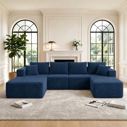 Image of 118 inch Modular Sectional Sofa with Chaise & Ottoman, Navy Blue