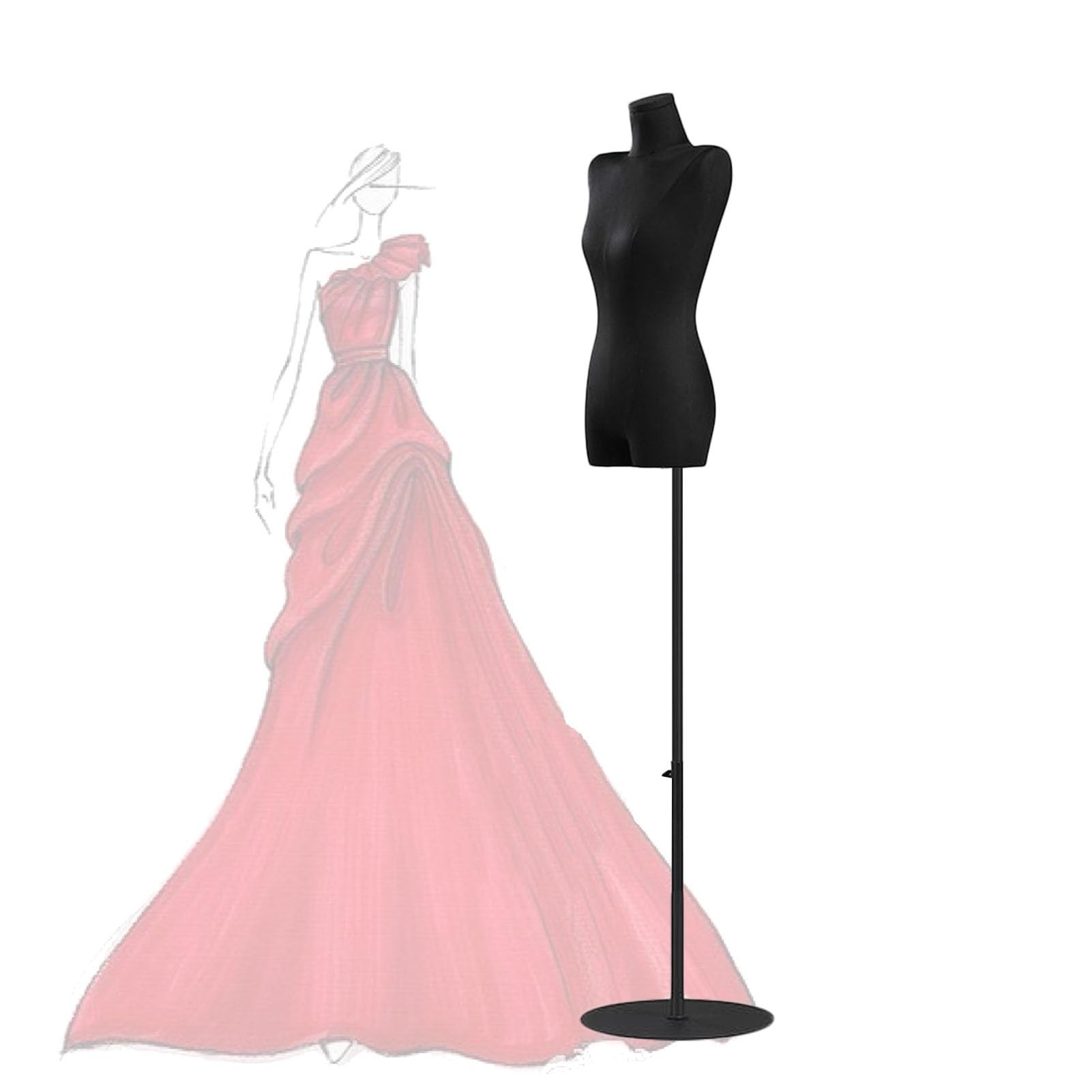 ITOSUI Adjustable Black Female Dress Form Mannequin, 120-190cm Tailors Dummy with Stand for Sewing, Fashion Design & Jewelry Display, Flax Torso Model for Seamstresses