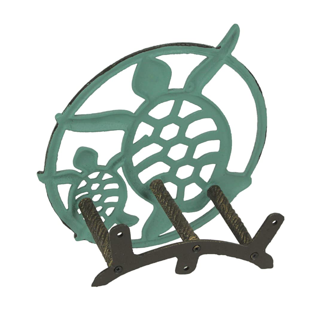 Zeckos Support mural décoratif en fonte pour tuyau de jardin - 30,5 cm de diamètre - Motif tortue de mer - Décoration inspirée de l'océan