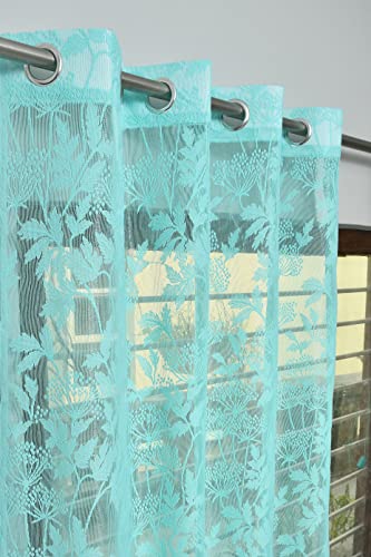 Image of Galaxy Home Decor Transparent Lily Net Curtain Sheer Curtains for Window 6 Feet, Pack of 2, Aqua