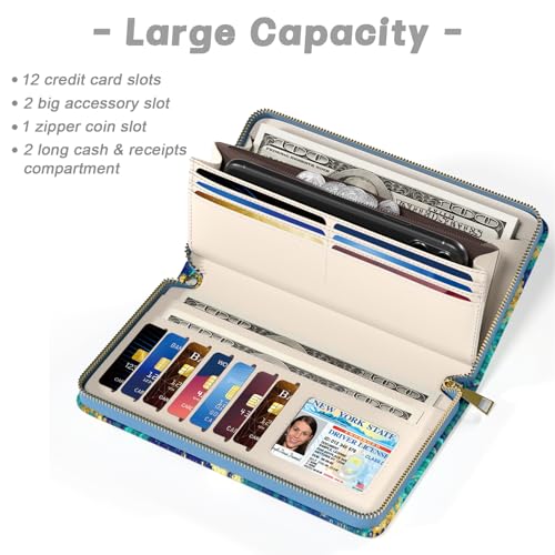 Image of Aiawoxc Womens Wallet, RFID Wristlet Wallets for Women, Ladies Clutch Purses, Large Travel Card Holder with Phone Holder | RFID