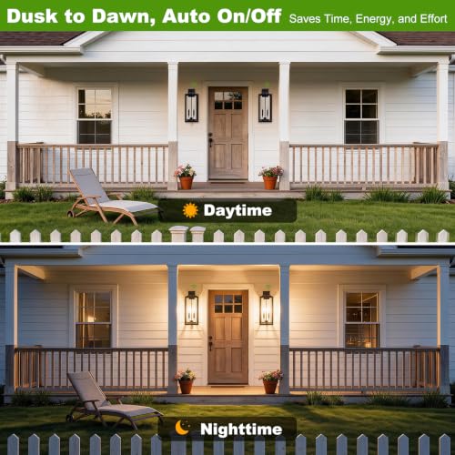 Image of Extra Large 24 Inch Outdoor Wall Lights, Dusk to Dawn Sensor, Black, 2-Pack