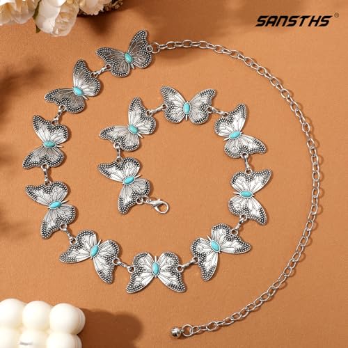 SANSTHS Women Butterfly Chain Belt Western Metal Belt Waist Chains Belt for Dresses Jeans2