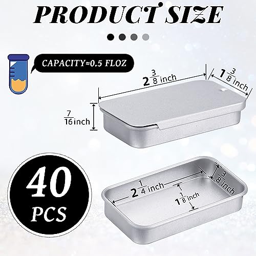 Norme 40 Pcs Small Slide Top Tin Lip Balm with Lids Rectangular Metal Containers for Lip Balm Candies Jewelry Crafts Pills Storage Kit(2.36 x 1.38 x 0.39 Inch,Silver)2