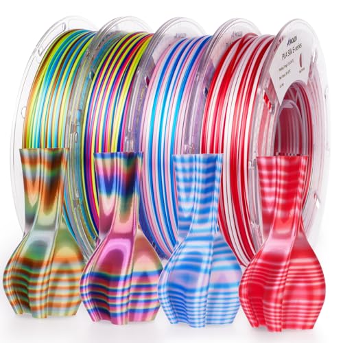 Image of AMOLEN Silk 3D Printer Filament PLA Bundle, Shiny Multicolor Rainbow Filament Pack, Fast Color Change PLA 1.75mm 3D Printing Filament for Most FDM 3D Printer, 200g X 4 Spools