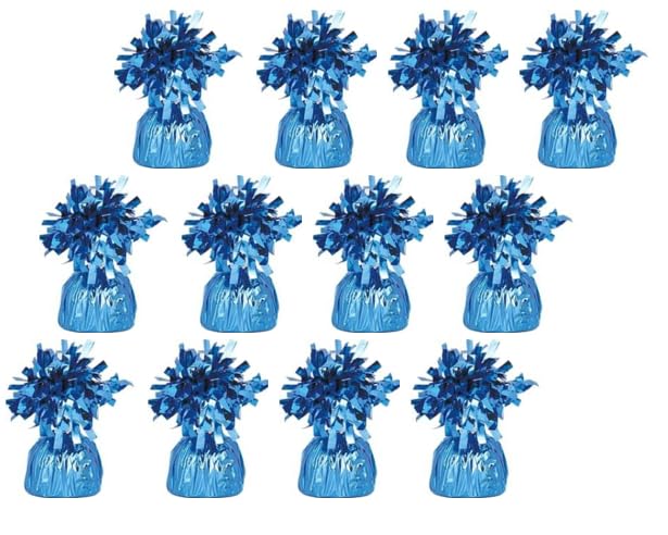 Pack of 6, 12 & 24 Heavy Balloon Weights (5cm x 13cm / Helium Latex Balloon Weight Fountain Table Floor Tassle Cone Birthday Party Accessory with Ribbon Roll (Baby Blue, 12 Qty)