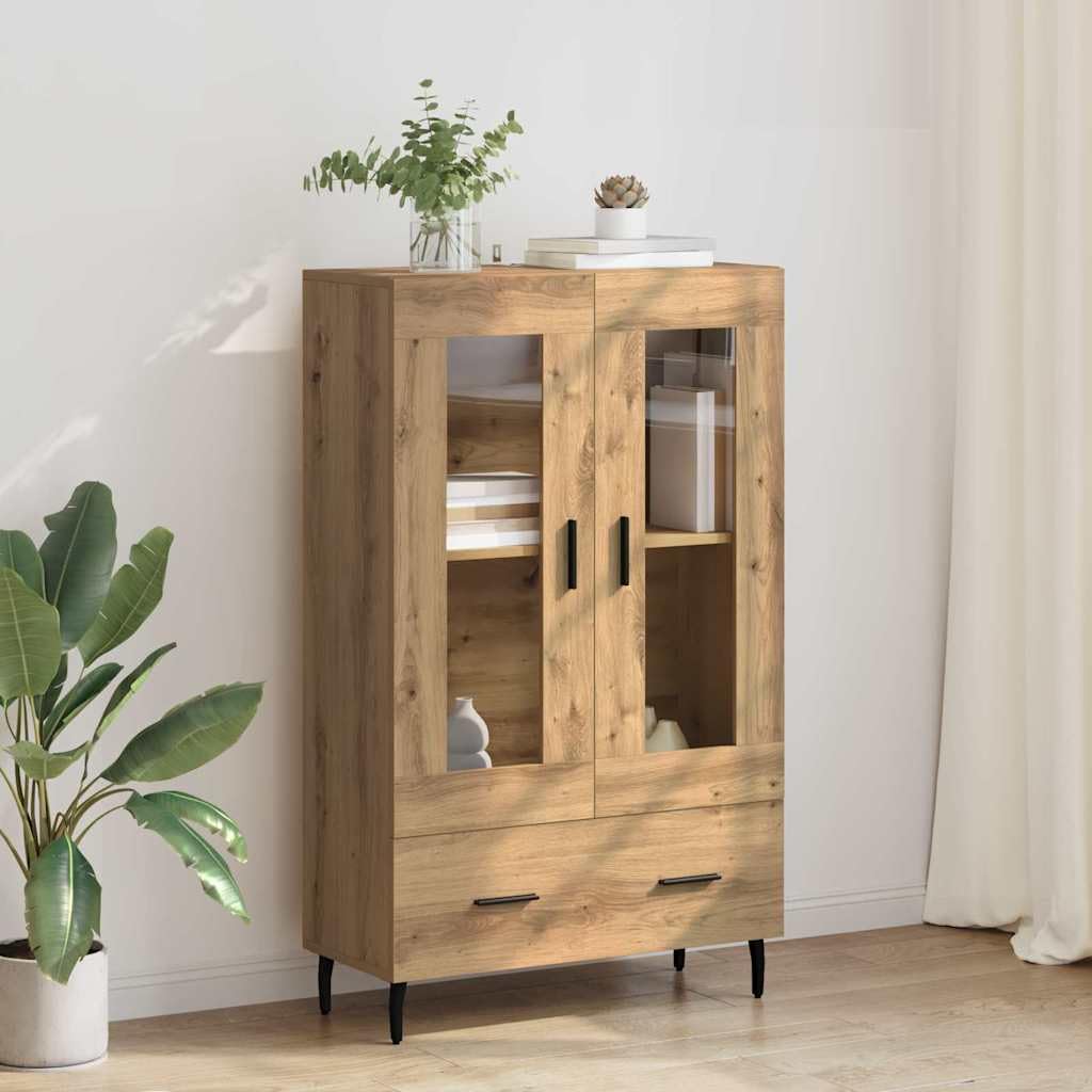 vidaXL Haut Armoire avec tiroir Chêne Artisanal 69,5 x 31 x 115 cm, Salon Moderne, Buffet Rectangulaire, Meuble Bois, Espace Ample, Legs Métalliques, Pratique et Chic