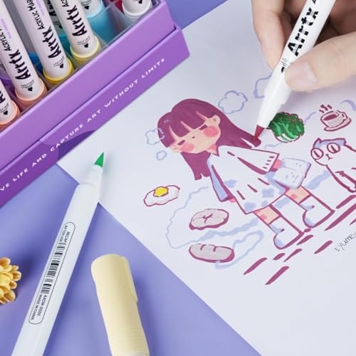 Image of Arrtx 30 Colored Acrylic Pens Extra Brush Tip, Water Based Ink Markers for Painting Rocks, Glass, Easter Eggs, Wood and Fabrics, Non-Toxic, Odor Free