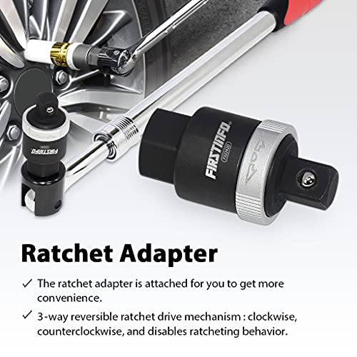 Image of FIRSTINFO Taiwan 1 /2 inch Drive Extendable Breaker Bar with Ratchet Adapter | 18-1 /2 inch to 24-1 /2 inch Length Extended Leverage with 230 Degrees Flexible Head, Premium CR-V, Heavy Duty, F32242D