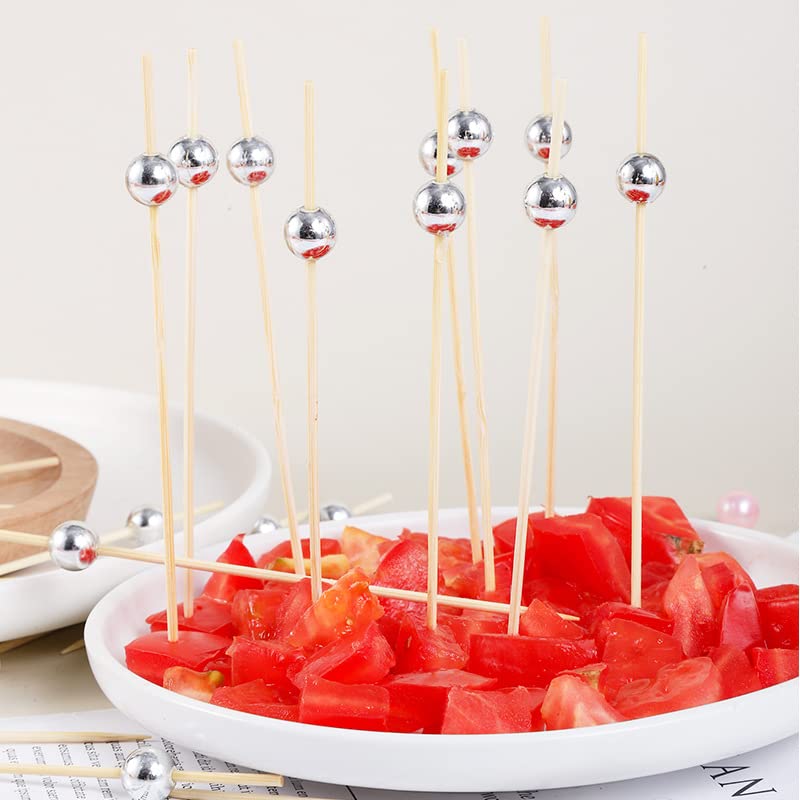Xiao Hua 12cm Disposable Fruit Skewer Creative Cocktail Skewer Sushi Dessert Creative Decoration Disposable Bamboo Skewer (Silver)